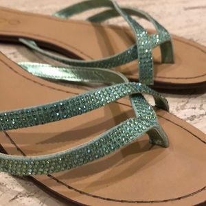 ALDO Teal Sequin Flip Flops Sz 8